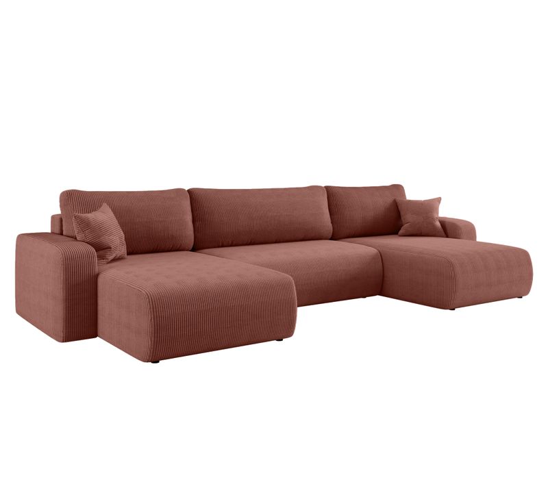 Canapé D'angle Réversible Convertible Avec Fonction De Couchage Piano U Coffre Velours Côtelé Cuivre