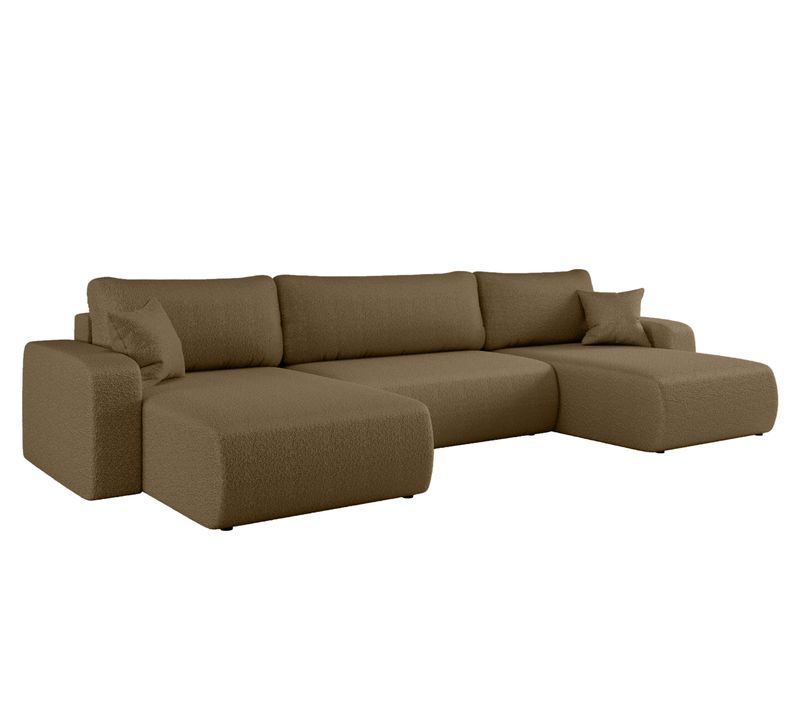 Canapé D'angle Convertible En Tissu Bouclette Piano U Avec Coffre - Brun