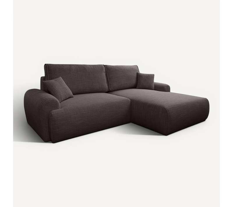 Canapé D'angle Droit Avec Fonction De Couchage Noboo Coffre En Brun Chocolat
