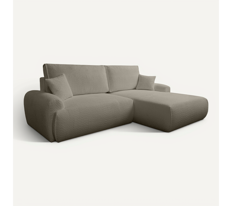 Canapé D’angle Convertible Noboo Et Coffre En Bouclette - Gris Clair