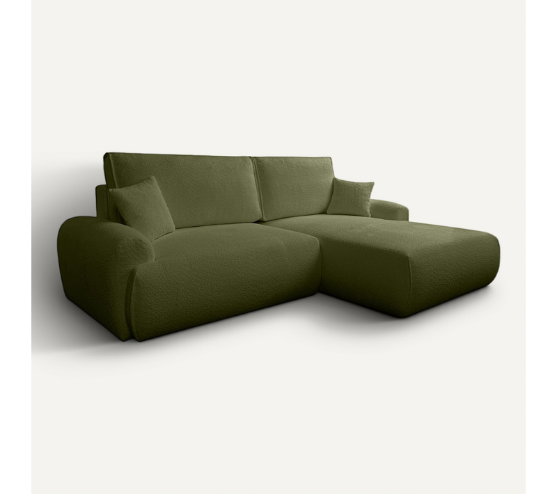 Canapé D’angle Convertible Noboo Avec Coffre En Bouclette - Vert Foncé