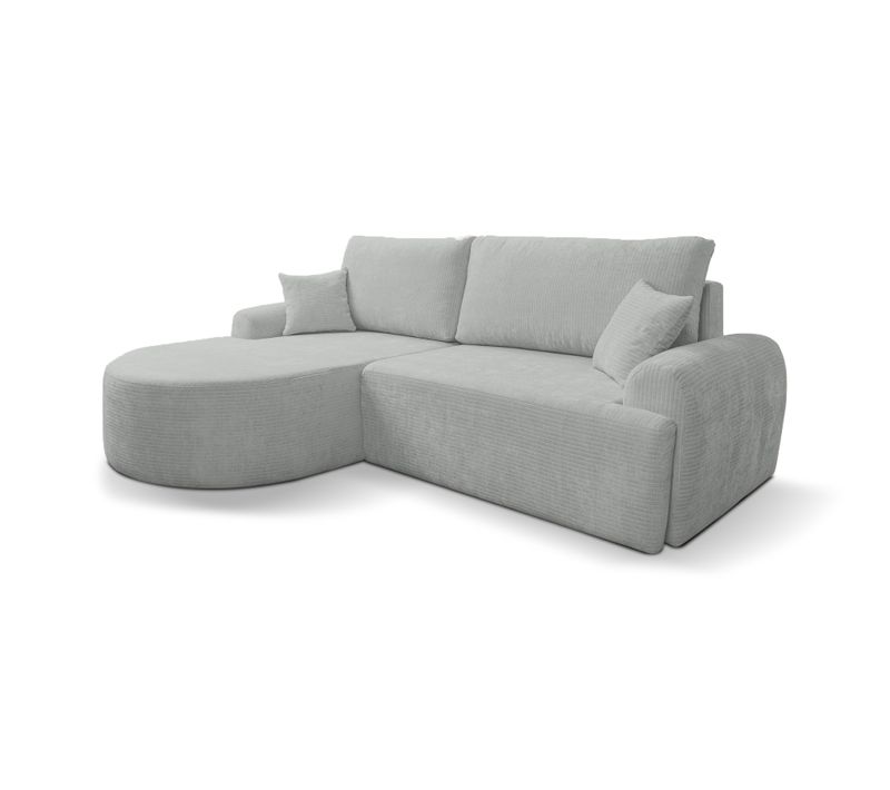 Canapé D'angle Gauche Avec Fonction De Couchage Arte Premium Coffre En Velours Côtelé Gris