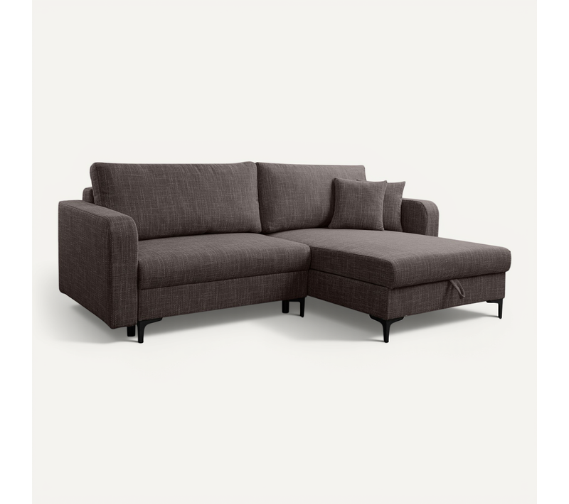 Canapé D'angle Réversible Convertible Avec Fonction De Couchage Como Coffre En Brun Chocolat