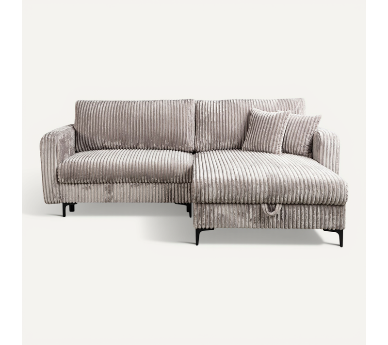 Canapé D'angle Réversible Convertible Avec Fonction De Couchage Como Velours Côtelé Gris Clair