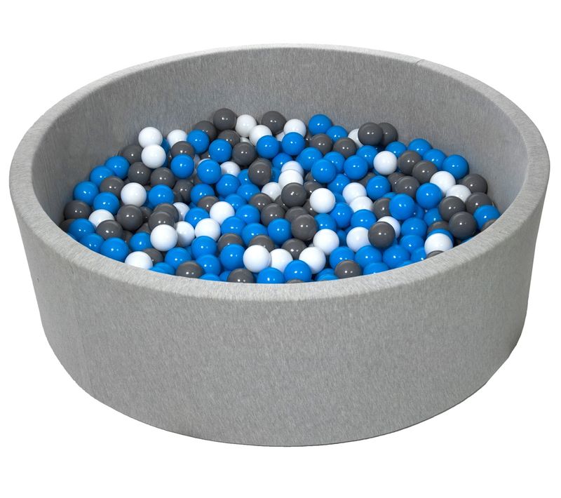 Piscine à Balles Pour Enfant, Diamètre Env.125 Cm, Aire De Jeu + 600 Balles Blanc, Bleu, Gris