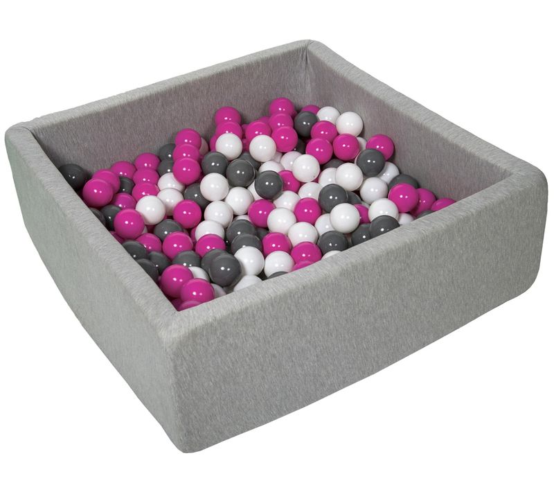 Piscine à Balles Pour Enfant, 90x90 Cm, Aire De Jeu + 300 Balles Blanc, Rose, Gris