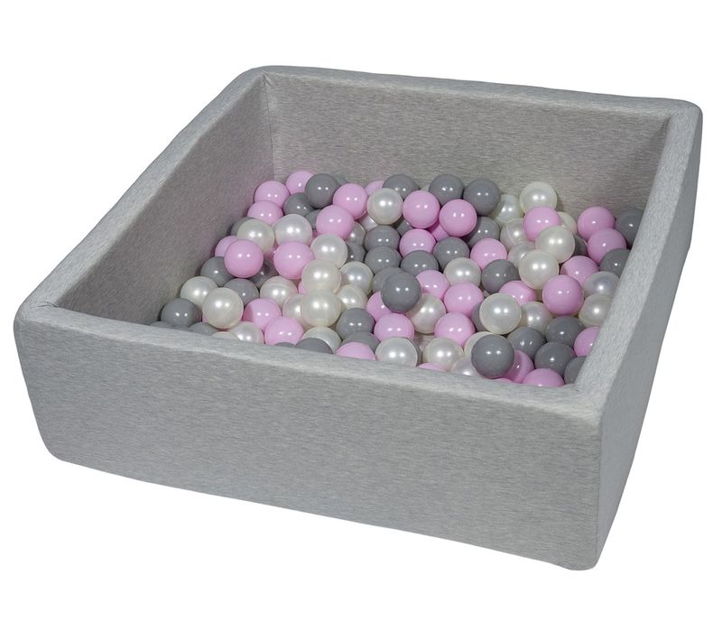 Piscine à Balles Pour Enfant,  90x90 Cm, Aire De Jeu + 150 Balles Perle, Rose Clair, Gris