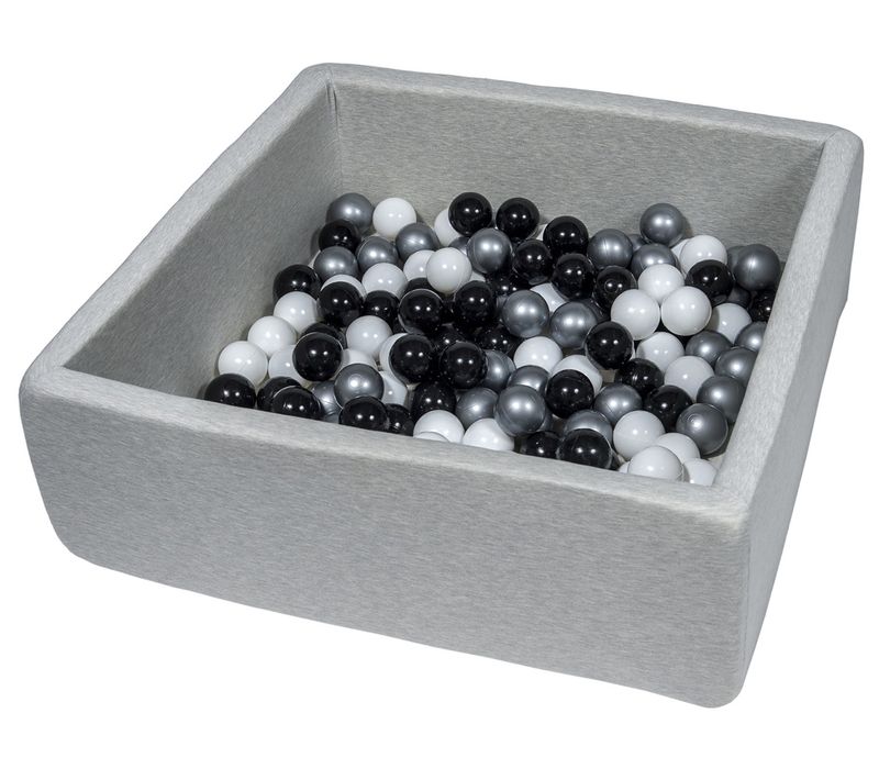 Piscine à Balles Pour Enfant, 90x90 Cm, Aire De Jeu + 150 Balles Noir, Blanc, Argent