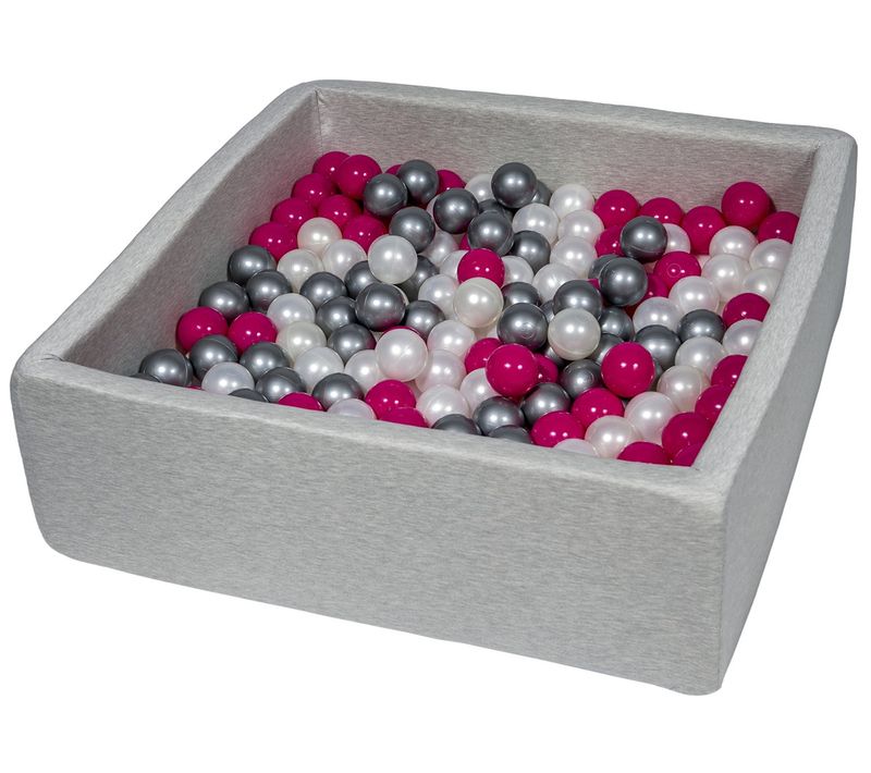 Piscine à Balles Pour Enfant, 90x90 Cm, Aire De Jeu + 300 Balles Perle, Rose, Argent