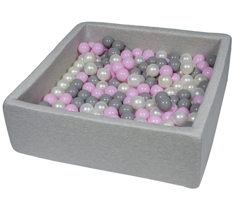 Piscine à Balles Pour Enfant, 90x90 Cm, Aire De Jeu + 300 Balles Perle, Rose Clair, Gris