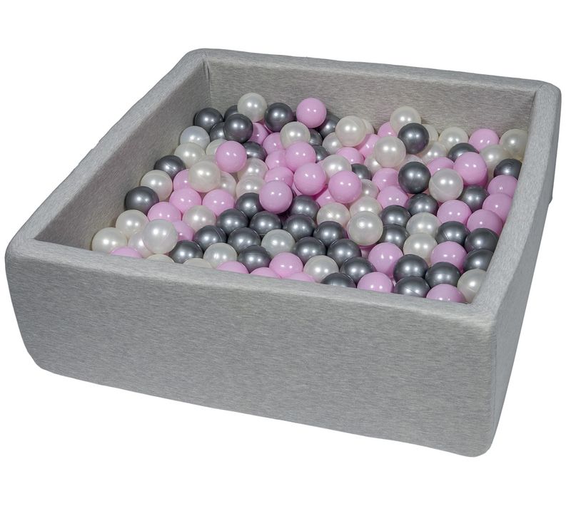 Piscine à Balles Pour Enfant, 90x90 Cm, Aire De Jeu + 300 Balles Perle, Rose Clair, Argent