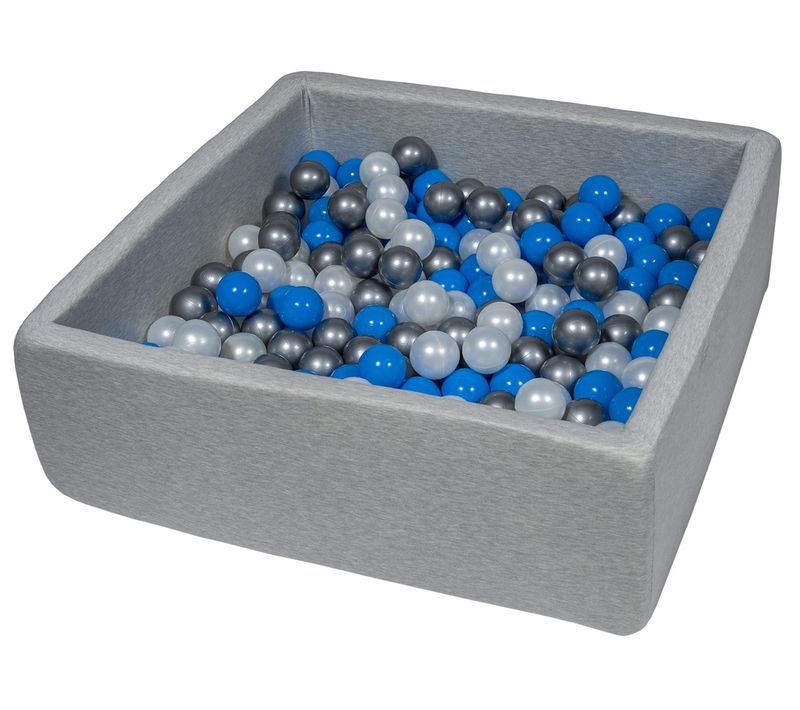 Piscine à Balles Pour Enfant, 90x90 Cm, Aire De Jeu + 300 Balles Perle, Bleu, Argent