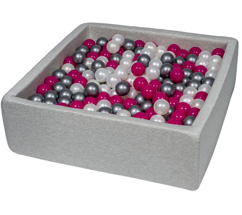 Piscine à Balles Pour Enfant, 90x90 Cm, Aire De Jeu + 450 Balles Perle, Rose, Argent