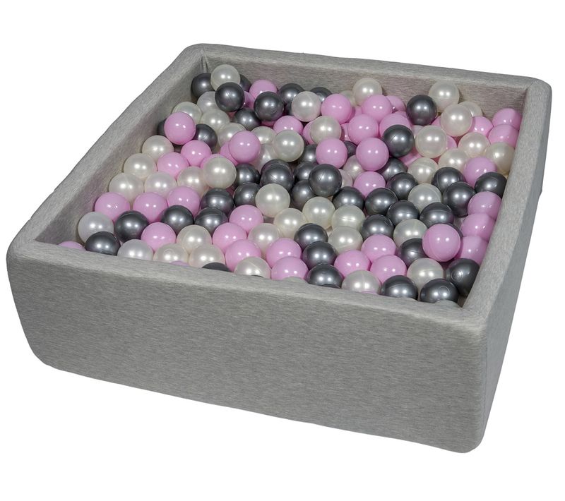 Piscine à Balles Pour Enfant, 90x90 Cm, Aire De Jeu + 450 Balles Perle, Rose Clair, Argent