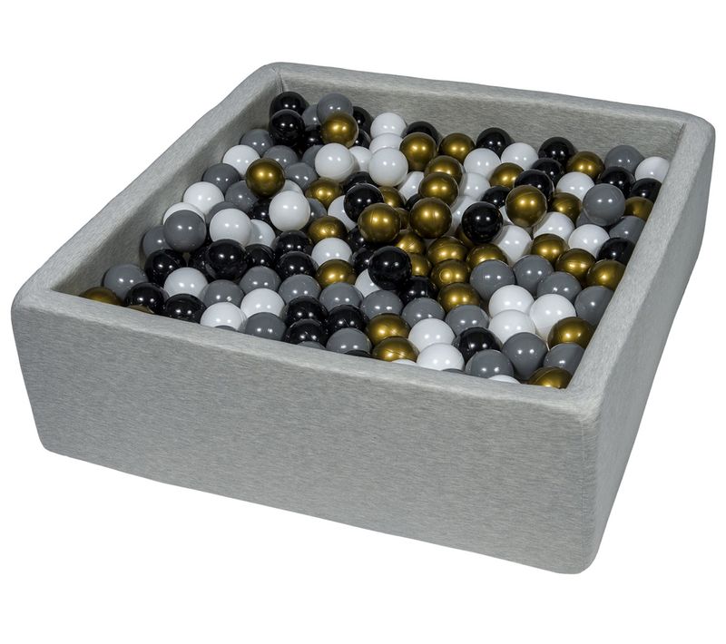 Piscine à Balles Pour Enfant, 90x90 Cm, Aire De Jeu + 450 Balles Noir, Blanc, Or, Gris