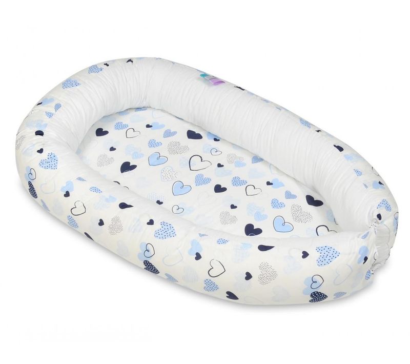 Cocon Gigoteuse Coeurs Bleus  Blanc