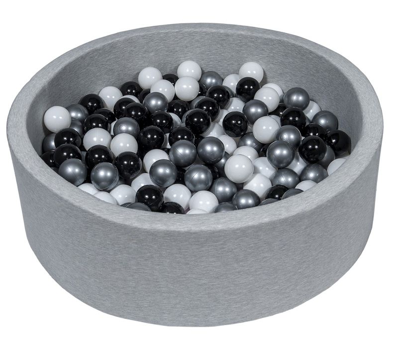 Piscine à Balles Aire De Jeu + 200 Balles Noir, Blanc, Argent