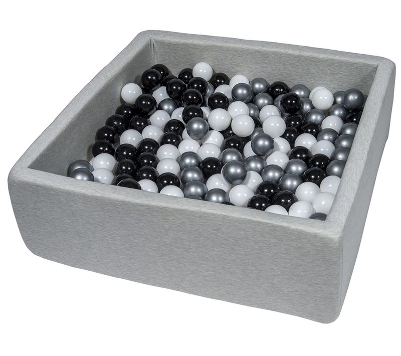 Piscine à Balles Pour Enfant, 90x90 Cm, Aire De Jeu + 200 Balles Noir, Blanc, Argent
