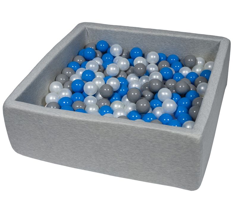Piscine à Balles Pour Enfant, 90x90 Cm, Aire De Jeu + 200 Balles Perle, Bleu, Gris
