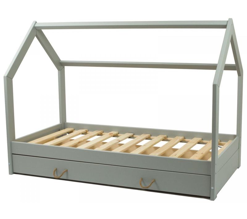 Lit Scandinave 160x80 Cm Avec Tiroir Et Barrières En Gris Pour Enfants