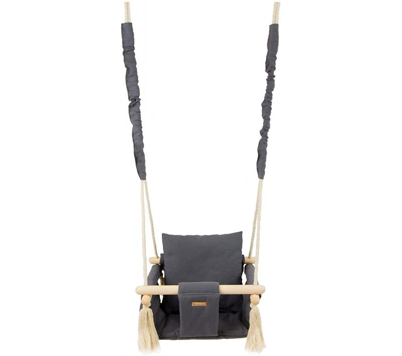 Balançoire Bascule Confortable Pour Enfants En Bois Coton Terrasse Jardin Maison Gris