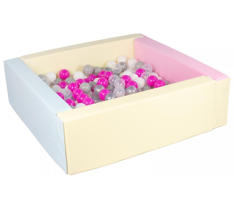 Piscine à Balles Carrée Avec200 Balles - Bords 3 Couleurs/blanc, Transparent, Rose, Gris, Argent