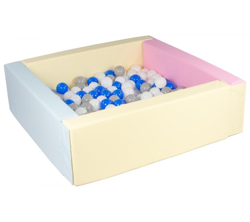 Piscine à Balles Carrée Avec 200 Balles - Rose, Bleu, Jaune (pastel)/blanc,bleu,gris