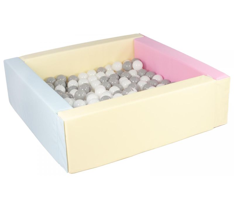 Piscine à Balles Carrée Avec 200 Balles - Rose, Bleu, Jaune (pastel)/blanc,gris