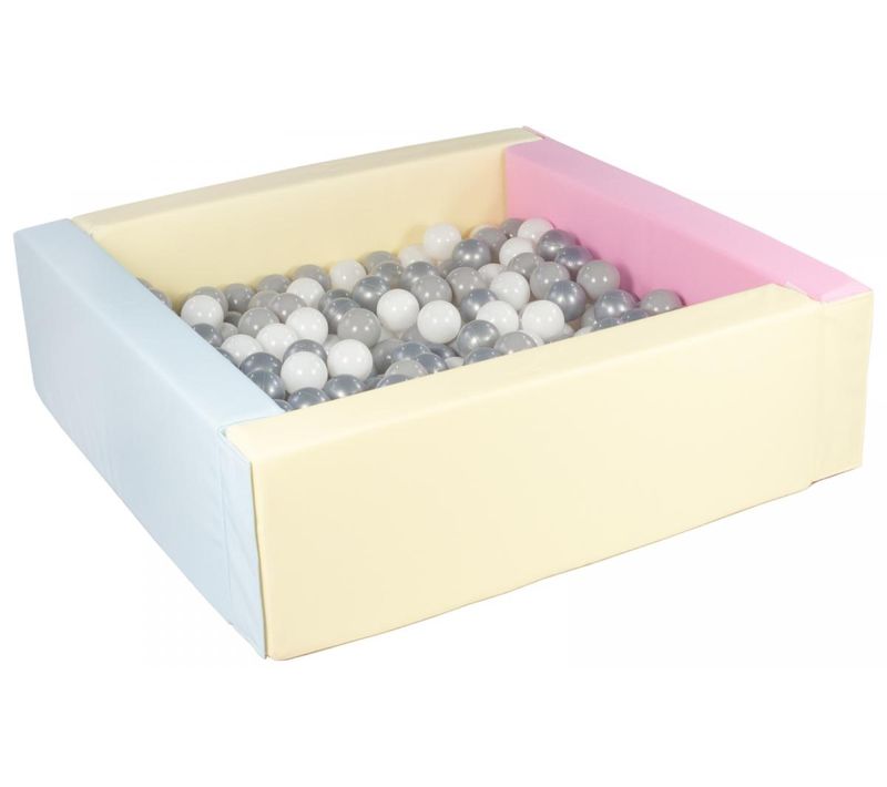 Piscine à Balles Carrée Avec 200 Balles - Rose, Bleu, Jaune (pastel)/blanc, Gris, Argent