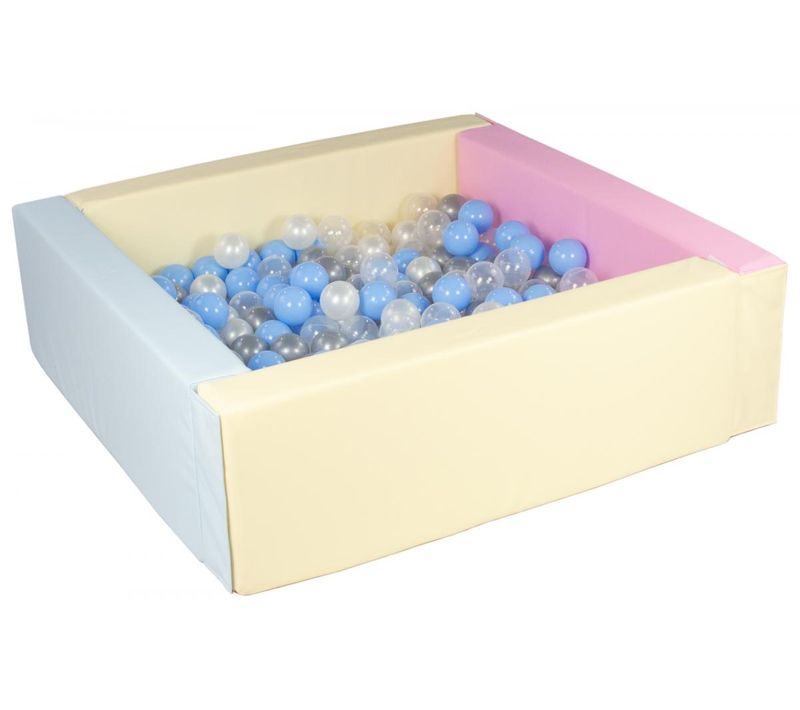 Piscine à Balles Carrée Avec 200 Balles - Bords 3 Couleurs /perle, Transparent, Bleu Clair, Argent