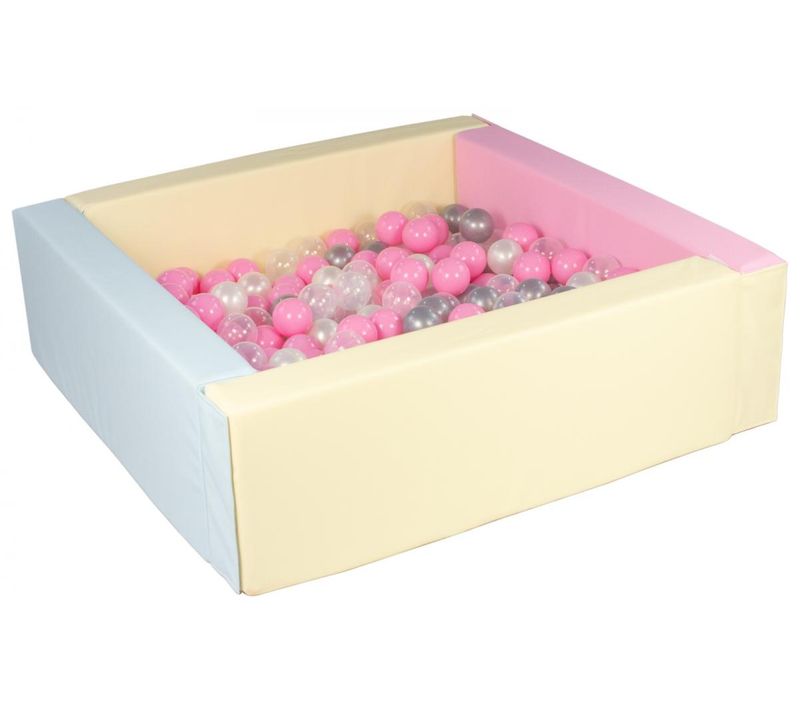 Piscine à Balles Carrée Avec 200 Balles -bords 3 Couleurs/perle, Transparent, Rose Clair, Argent