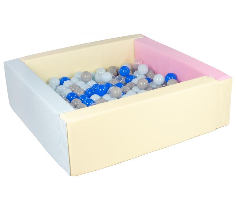 Piscine à Balles Carrée Avec 200 Balles - Bords 3 Couleurs/transparent, Bleu Gris Argent Bleu Pastel