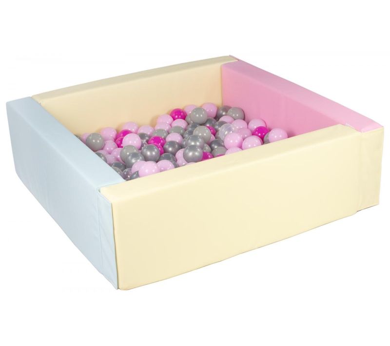 Piscine à Balles Carrée Avec 200 Balles - Bords 3 Couleurs/transparent, Rose, Gris, Argent, Rose P