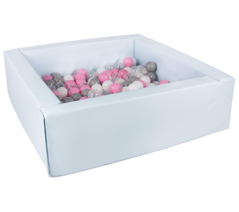 Piscine à Balles Carrée Avec 200 Balles - Bleu (pastel)/blanc, Transparent, Rose Clair, Gris