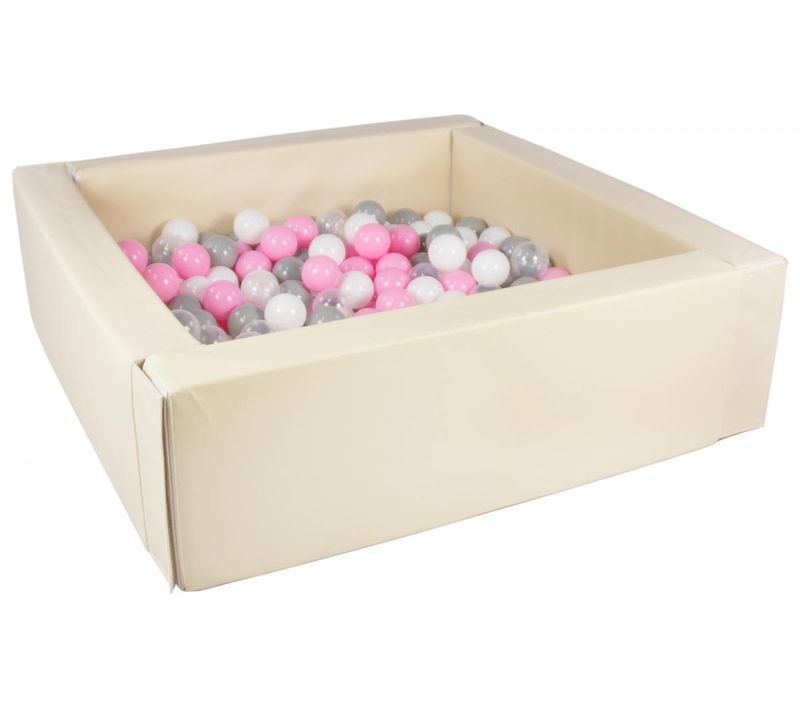 Piscine à Balles Carrée Avec 300 Balles - Cappuccino/blanc, Transparent, Rose Clair, Gris
