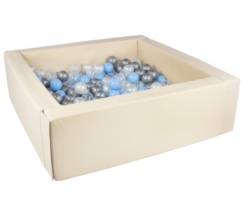 Piscine à Balles Carrée Avec 300 Balles - Cappuccino/perle, Transparent, Bleu Clair, Argent