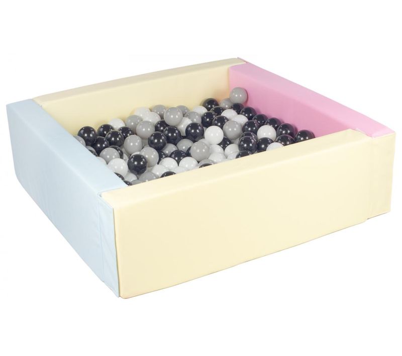 Piscine à Balles Carrée Avec 300 Balles - Rose, Bleu, Jaune (pastel)/noir,blanc,gris