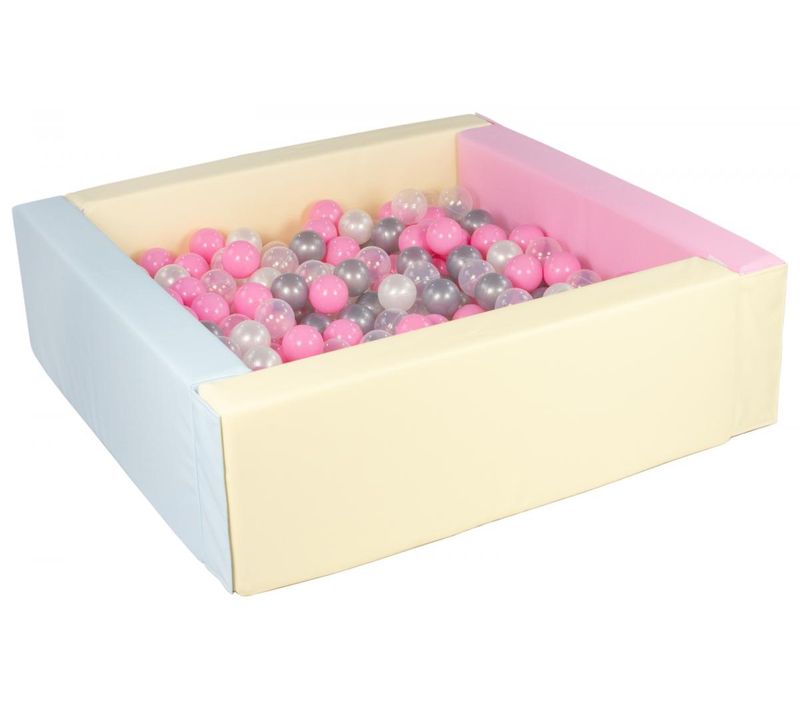 Piscine à Balles Carrée Avec 300 Balles - Rose, Bleu, Jaune P/perle, Transparent, Rose Clair, Argent