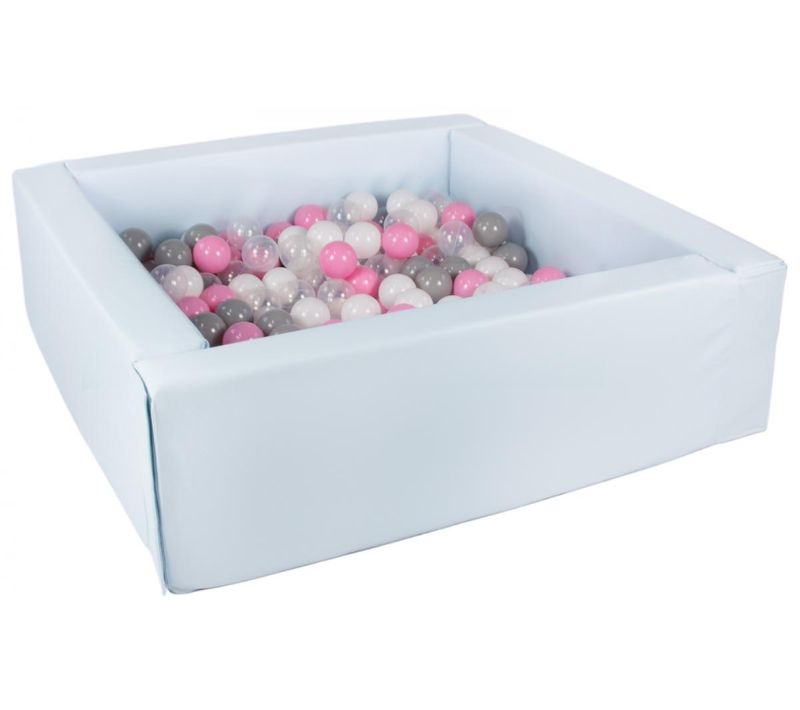 Piscine à Balles Carrée Avec 300 Balles - Bleu (pastel)/blanc, Transparent, Rose Clair, Gris
