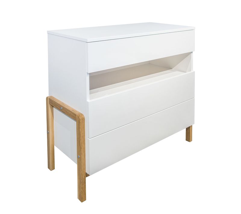 Commode 3 Tiroirs 1 Niche Victor - Blanc Et Chêne