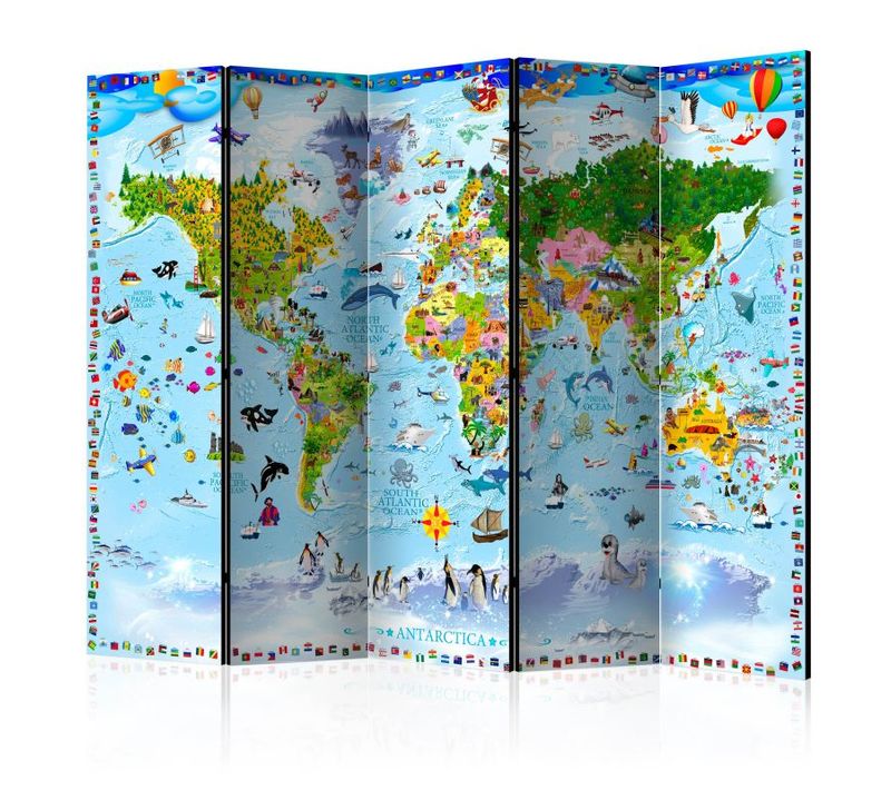 Paravent 5 Volets "world Map For Kids" 172x225cm