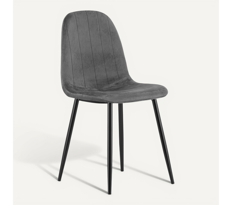 Chaise - Padva - Velours Gris Foncé/pieds Noirs - 44,5 X 53 X 87 Cm