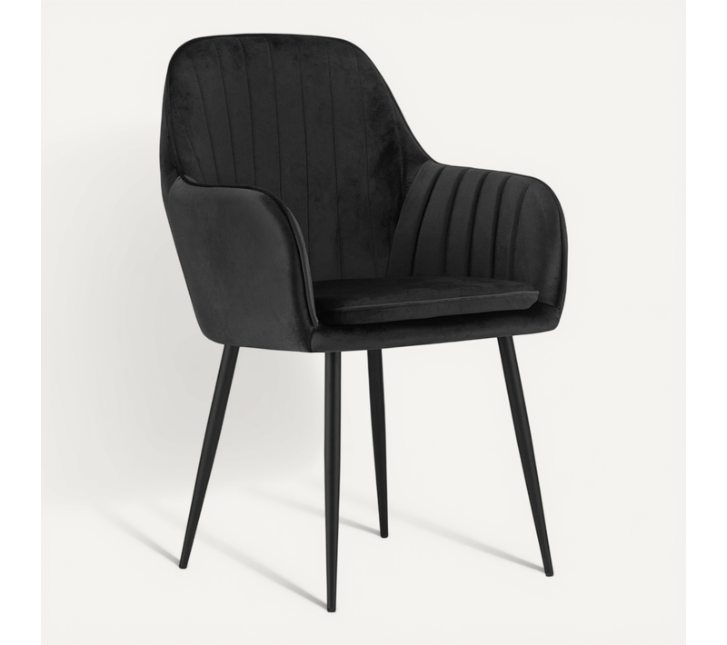 Chaise Lugo - Velours Noir / Pieds Noirs X 1 60x50x50