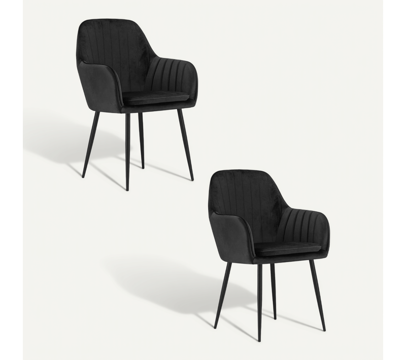 Chaise Lugo - Velours Noir / Pieds Noirs X 2 68x63x50