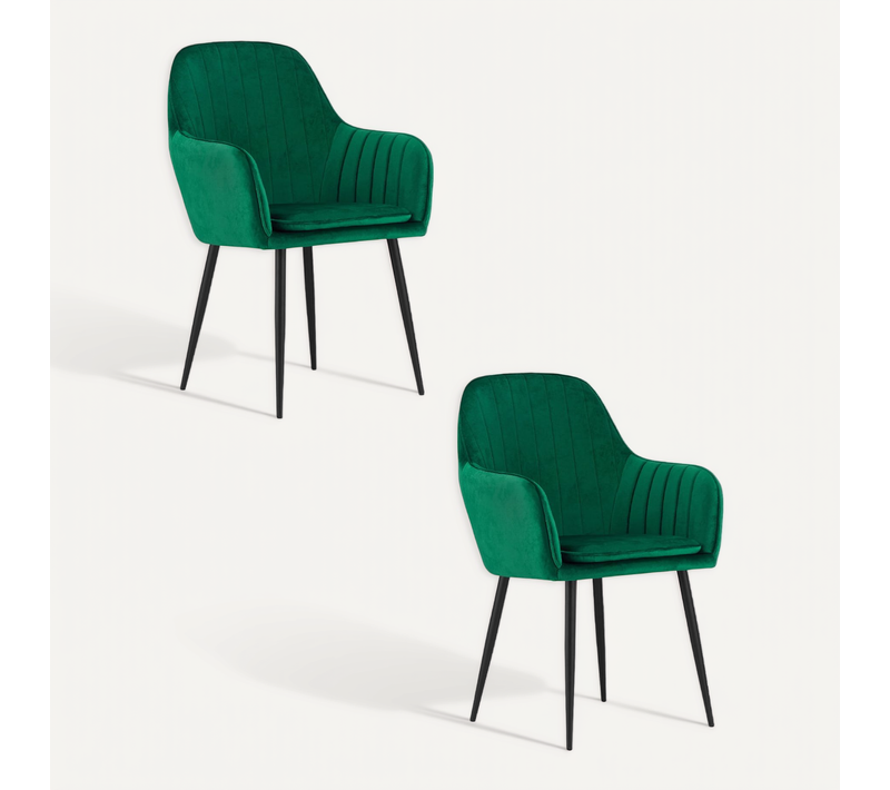 Chaise Lugo - Velours Vert/pieds Noirs X 2 68x63x50