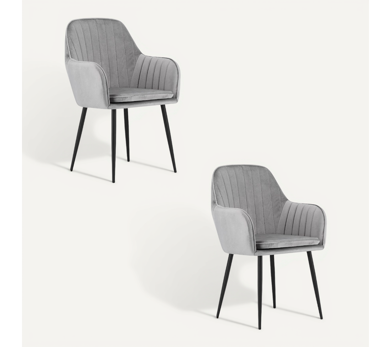 Chaise Lugo - Velours Gris Argenté / Pieds Noirs X 2 68x63x50