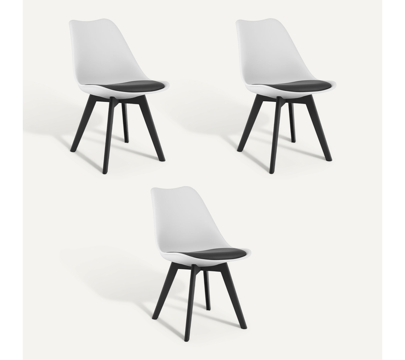 Chaise Mark Blanc Et Noir / Pieds Noirs X 3 60x50x50