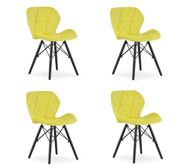 Chaise Lago Velours - Jaune/pieds Noirs X 4 60x50x50