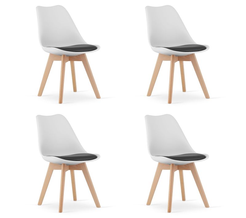 Chaise Mark Blanc-noir / Pieds Naturels X 4 60x50x50