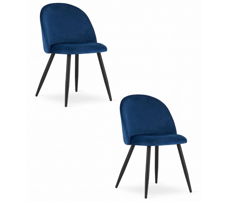 Chaise Bello - Velours Bleu Marine / Pieds Noirs X 2 60x50x50